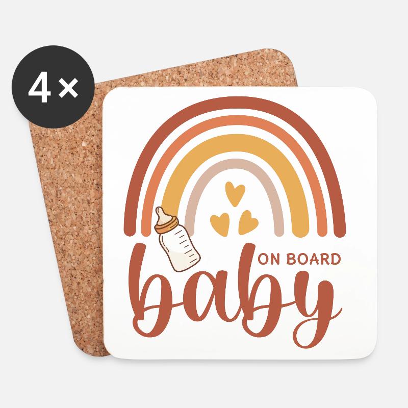 Boho Regenbogen Herzen Babyflasche Baby on Board - Untersetzer (4er-Set) - Weiß