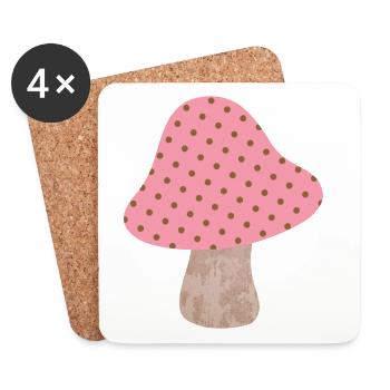 Champignon Points Motif Points Rose Fille Chanceux - Dessous de verre (lot de 4) - blanc - Devant