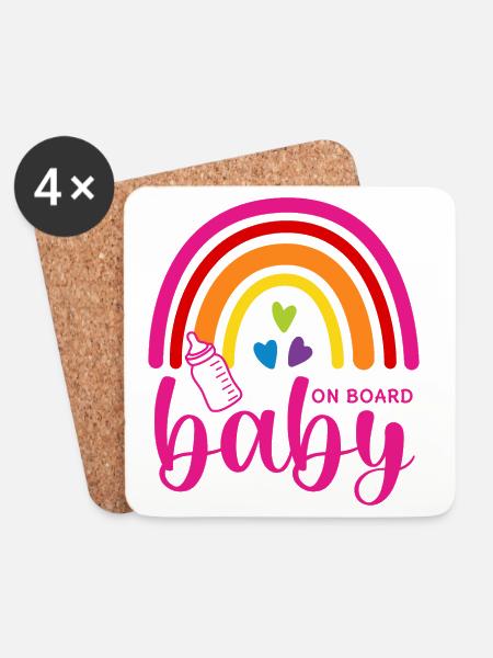 Boho Regenbogen Herzen Babyflasche Baby on Board - Untersetzer (4er-Set) - Weiß