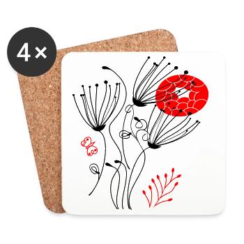 fleurs délicates en filigrane, Fleurs - Dessous de verre (lot de 4) - blanc - Devant