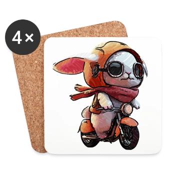 Kaninchen Scooter mit Schal - Untersetzer (4er-Set) - Weiß - Vorne