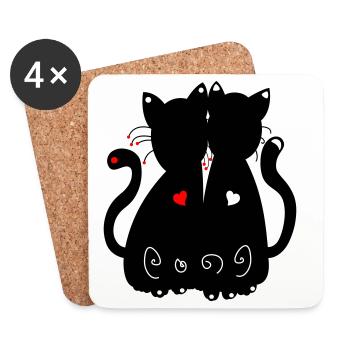chats noirs - Dessous de verre (lot de 4) - blanc - Devant