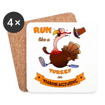 Courez comme une dinde à Thanksgiving Funny Trot - Dessous de verre (lot de 4) - blanc - Devant