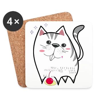 cute cat - Coasters (set of 4) - white - Front