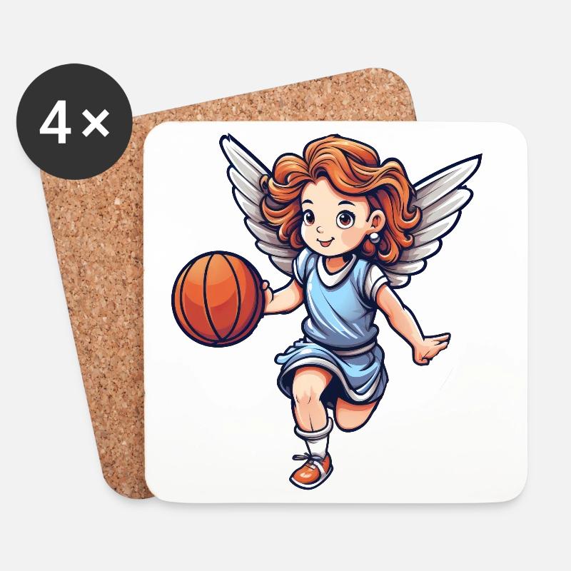 Basketball Engel - Untersetzer (4er-Set) - Weiß