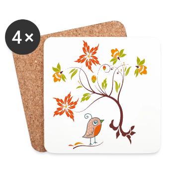 Flower tendril with little bird - Coasters (set of 4) - white - Front