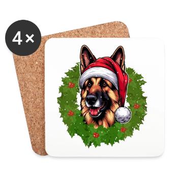 German Shepherd & Santa Hat Dogs - Coasters (set of 4) - white - Front