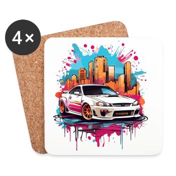 Tuning Auto, Motorsport - Untersetzer (4er-Set) - Weiß - Vorne