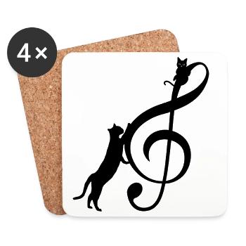 T Shirt Katze Notiz Musik Lustige Katze - Untersetzer (4er-Set) - Weiß - Vorne