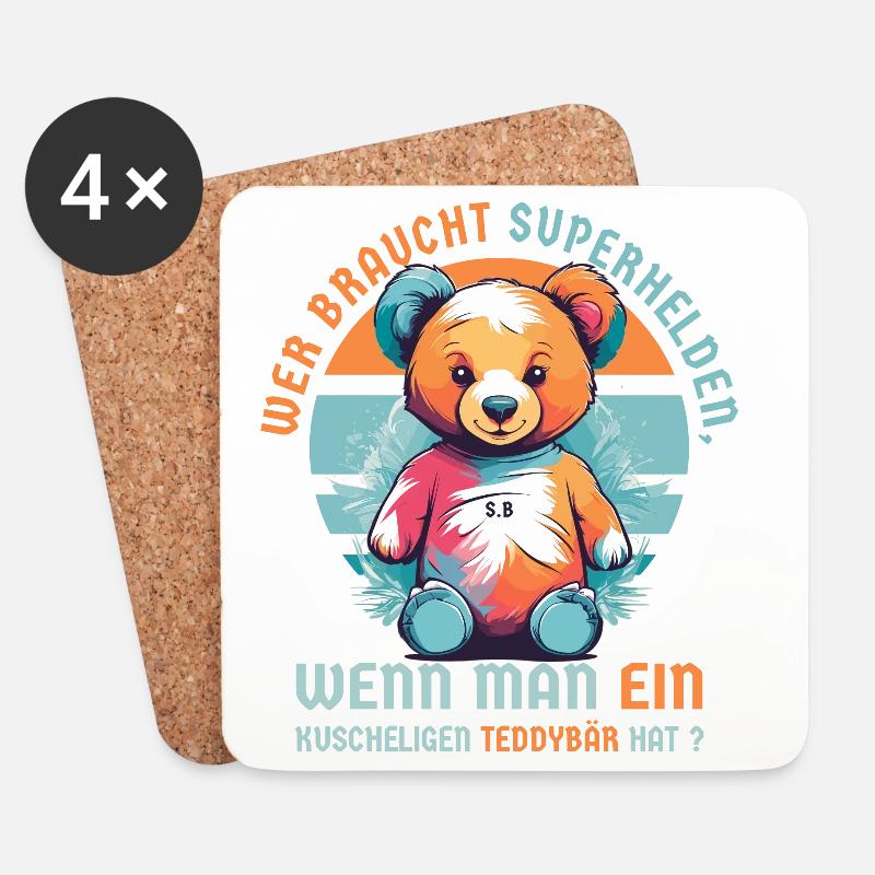 Kuscheliger Teddybär - Untersetzer (4er-Set) - Weiß
