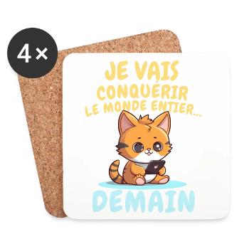 Chat ambitieux demain conquérir le monde - Dessous de verre (lot de 4) - blanc - Devant