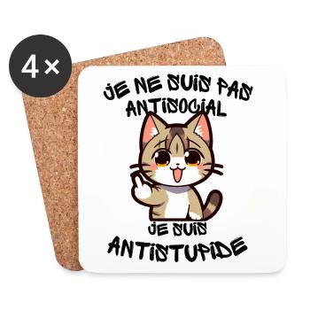 Chat coquin doigt levé - Dessous de verre (lot de 4) - blanc - Devant