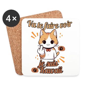 Chat kawaii provocateur - Dessous de verre (lot de 4) - blanc - Devant
