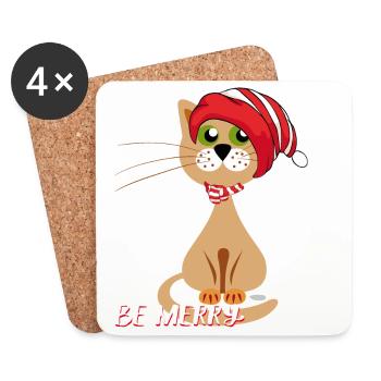 sois Joyeux Chat de Noël - Dessous de verre (lot de 4) - blanc - Devant