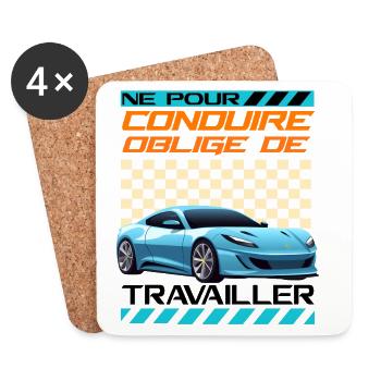 Voiture sportive néon rétro racing - Dessous de verre (lot de 4) - blanc - Devant