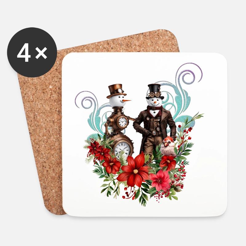 Steampunk Schneemann - Untersetzer (4er-Set) - Weiß