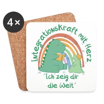 Integrationskraft mit Herz - Ich zeig dir die Welt - Untersetzer (4er-Set) - Weiß - Vorne