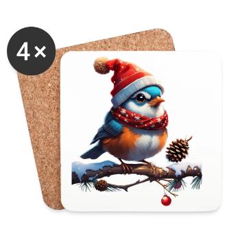 Sweet, small and friendly Christmas bird - Coasters (set of 4) - white - Front