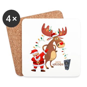 Dabbing Santa, Rudolph und Weihnachtsbeleuchtung - Untersetzer (4er-Set) - Weiß - Vorne