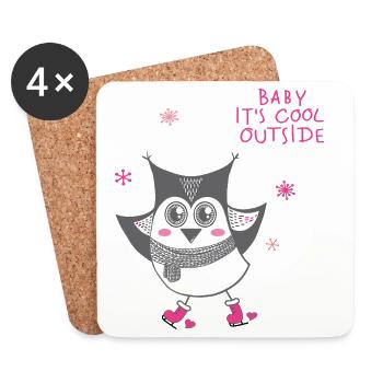 Baby it's cool outside - Owl - Coasters (set of 4) - white - Front