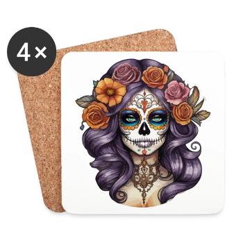 Frauen Skull im mexikan Stil Tatoo Art - Untersetzer (4er-Set) - Weiß - Vorne