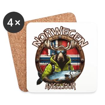 Norvège - Voyage de pêche - Orignal - Poisson - Dessous de verre (lot de 4) - blanc - Devant