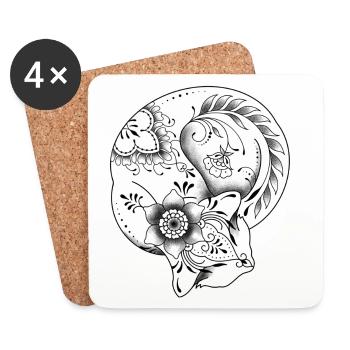 Florales dekoratives Mandala-Katzendesign - Untersetzer (4er-Set) - Weiß - Vorne
