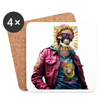 Skull With Pop Art - Coasters (set of 4) - white - Front