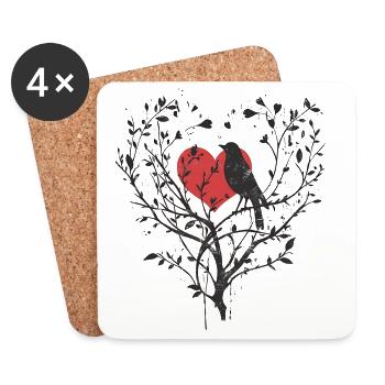 Tree with Heart and the Silhouette of a Bird, Love - Coasters (set of 4) - white - Front