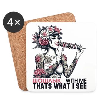 Schaschlik lecker Frau Tattoo Geschenk - Untersetzer (4er-Set) - Weiß - Vorne