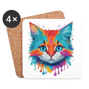 Niedliche Katze - Untersetzer (4er-Set) - Weiß - Vorne