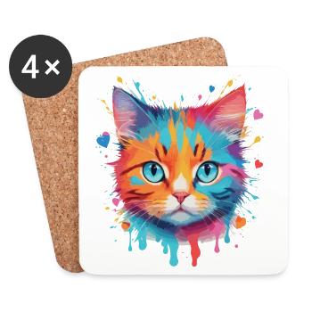 Niedliche Katze - Untersetzer (4er-Set) - Weiß - Vorne