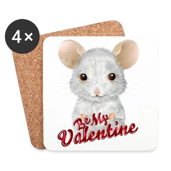 cute white mouse for valentine's day - Coasters (set of 4) - white - Front
