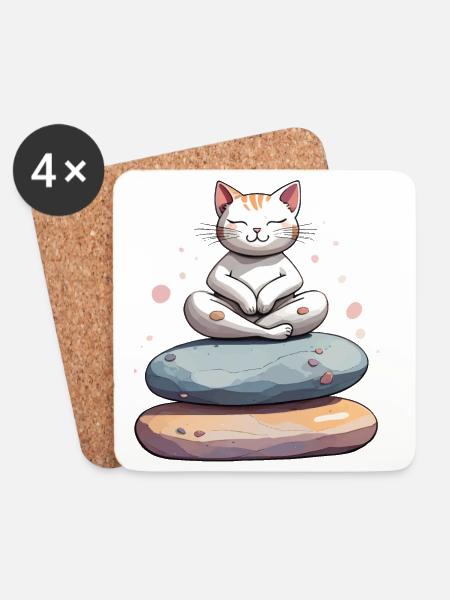 Zen-Katze in der Meditation - Untersetzer (4er-Set) - Weiß