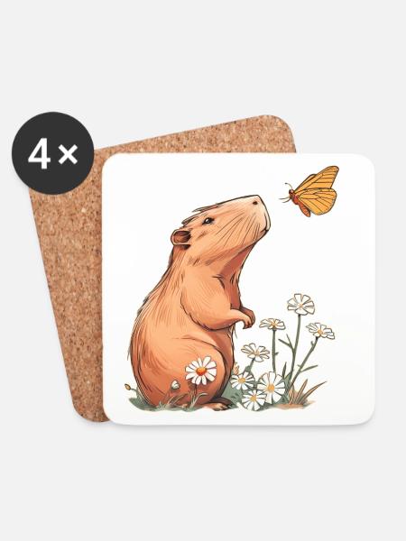 Capybara Schmetterling - Untersetzer (4er-Set) - Weiß