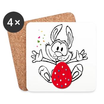Lapin de Pâques avec œuf de Pâques - Dessous de verre (lot de 4) - blanc - Devant