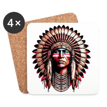 Amérindien Peau rouge d’Amérique - Dessous de verre (lot de 4) - blanc - Devant