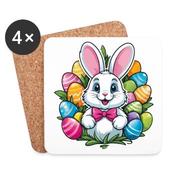 Drôle de petit lapin de Pâques avec des œufs colorés - Dessous de verre (lot de 4) - blanc - Devant