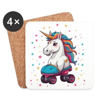 Licorne drôle de patin à roulettes - Dessous de verre (lot de 4) - blanc - Devant