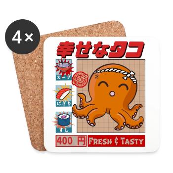 Happy Squid - Fresh & tasty - Untersetzer (4er-Set) - Weiß - Vorne