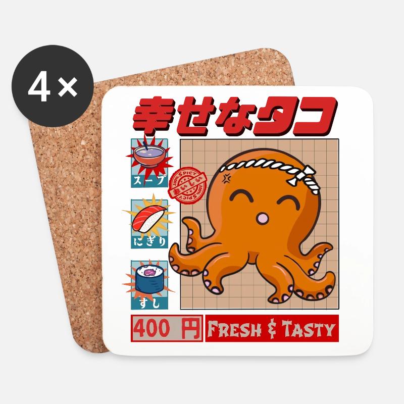 Happy Squid - Fresh & tasty - Untersetzer (4er-Set) - Weiß