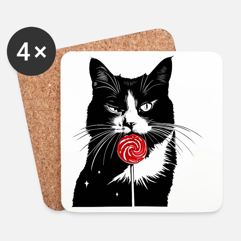 Katze Naschkatze Lolli Süßigkeiten - Untersetzer (4er-Set) - Weiß