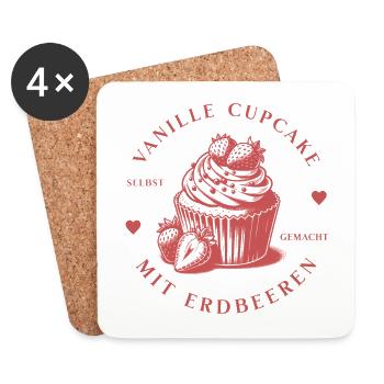 Vanille Cupcake mit Erdbeeren, Oberteil/Accessoire - Untersetzer (4er-Set) - Weiß - Vorne