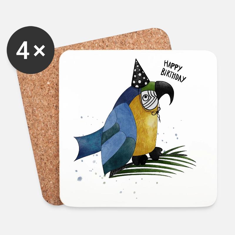 Happy Birthday Papagei Illustration - Untersetzer (4er-Set) - Weiß