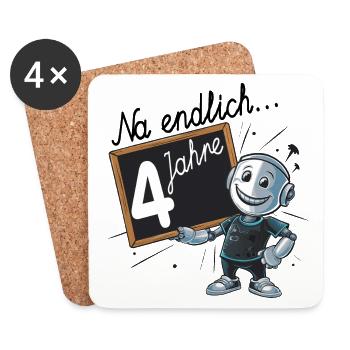 vierter Geburtstag, 4. Geburtstag kleiner Roboter - Untersetzer (4er-Set) - Weiß - Vorne