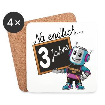 Dritter Geburtstag, 3. Geburtstag kleiner Roboter - Untersetzer (4er-Set) - Weiß - Vorne