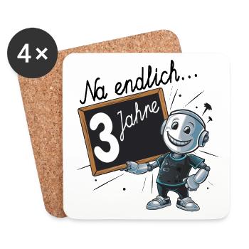 Dritter Geburtstag, 3. Geburtstag kleiner Roboter - Untersetzer (4er-Set) - Weiß - Vorne