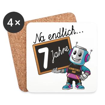siebter Geburtstag, 7. Geburtstag kleiner Roboter - Untersetzer (4er-Set) - Weiß - Vorne