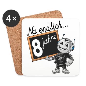 achter Geburtstag, 8. Geburtstag kleiner Roboter - Untersetzer (4er-Set) - Weiß - Vorne