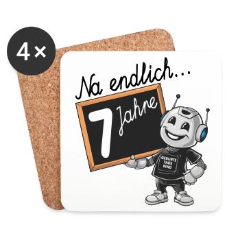 siebter Geburtstag, 7. Geburtstag kleiner Roboter - Untersetzer (4er-Set) - Weiß - Vorne